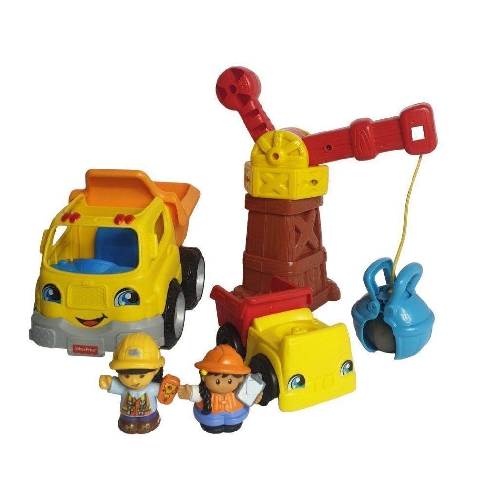 Fisher-Price Little People Dump Trucks Figures Crane with Boulder Toy Bundle